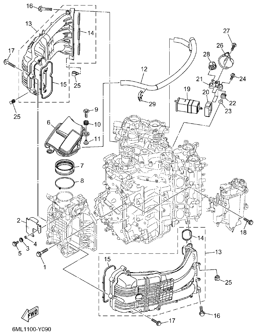 Yamaha F350BST, FL350BST INTAKE 1 parts diagram